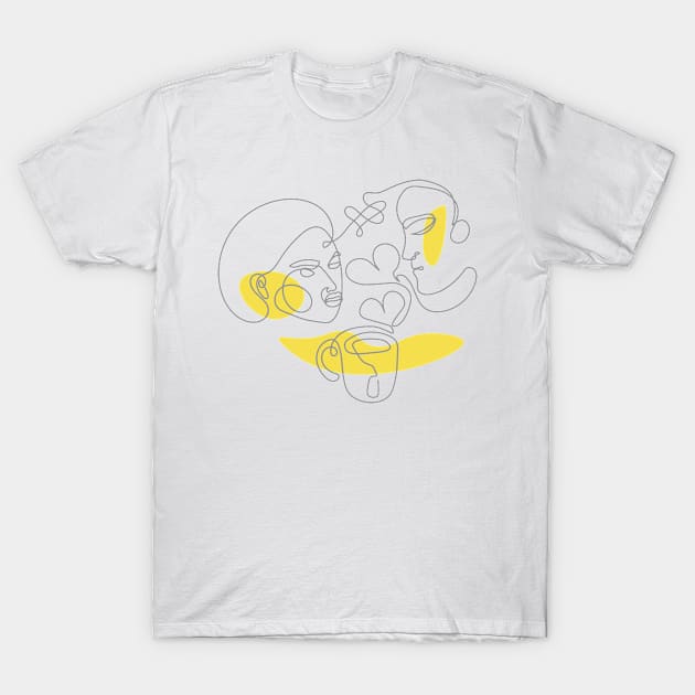 Continuous line drawing tea drinker couple T-Shirt by Cute-Design